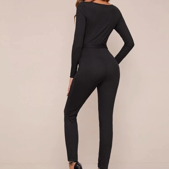 Black Bodycon Square Neck Long Sleeve Jumpsuit - Picture 3 of 5